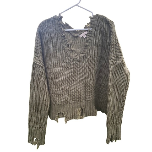 Wonderly Sweaters - Wonderly Fringed/ Distressed Oversized V Neck Sweater Size XL